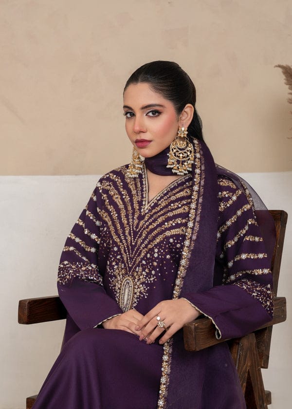 Jazmain embroidered 3pc stitched (purple) royal lifestyle collections